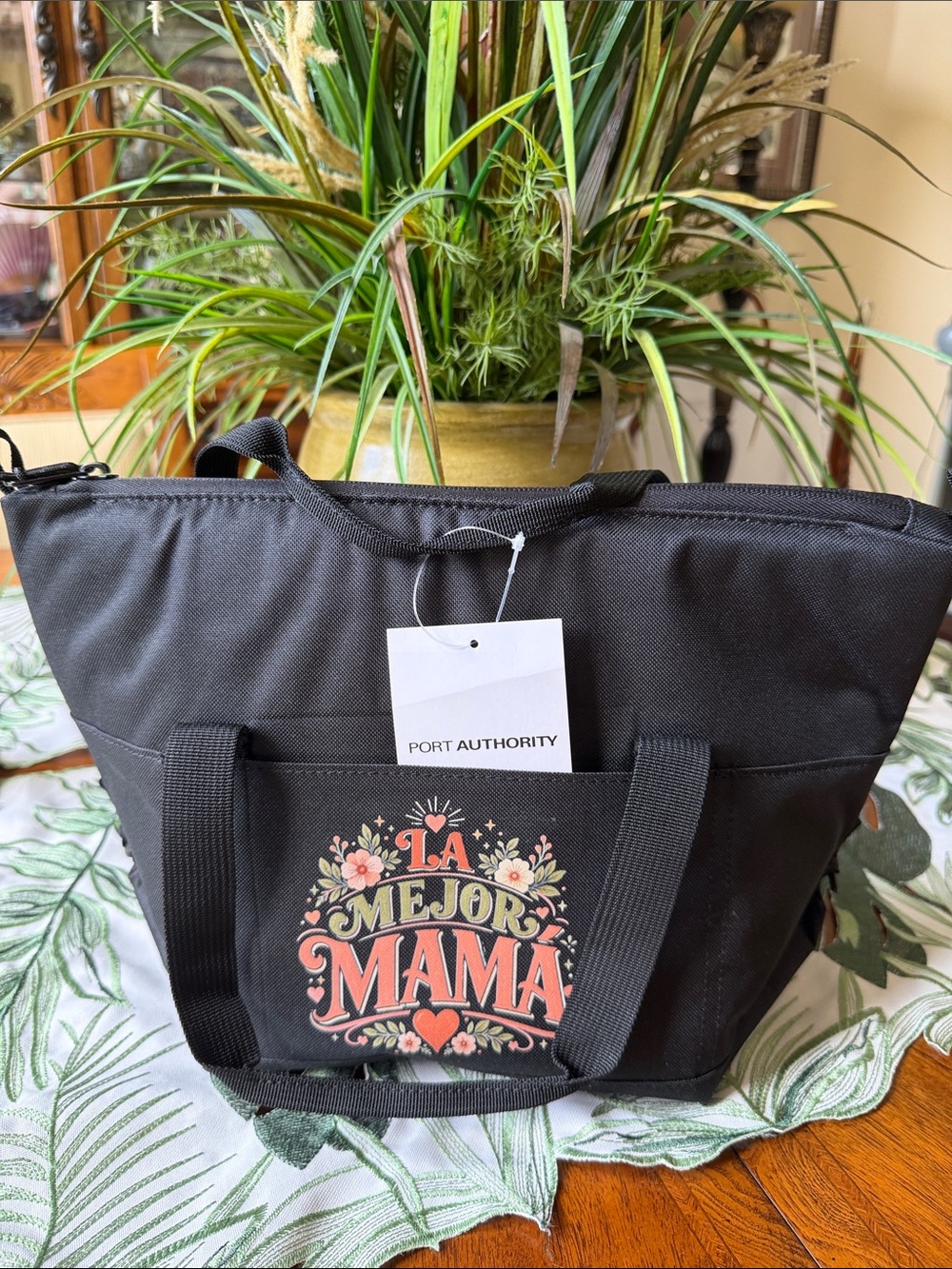Port Authority Black Tote with 'La Mejor Mama' Floral Graphic